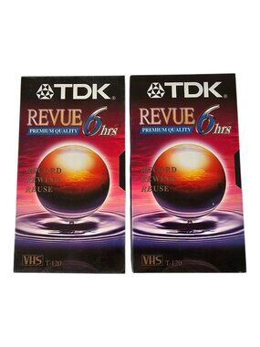 2 Pack TDK Revue Premium Quality VHS T-120 Blank Video Cassette Tapes 6 Hr NEW